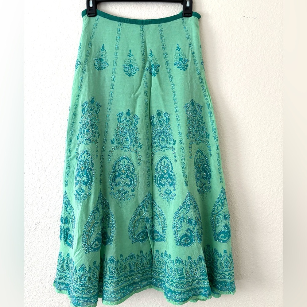 Soft Surroundings Skirt Small SP Gypsy Boho Aqua Teal Sequins Mermaid Whimsy